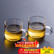 憶壺茶 功夫茶杯套裝加厚耐熱玻璃茶杯品茗杯帶把手水杯主人杯家用杯架 【2只】100ML透明色光面款