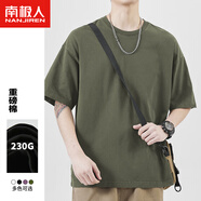 南極人（Nanjiren）t恤男夏季純棉寬松休閑男士t恤重磅潮流大碼純色短袖男女情侶白t
