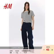 H&M女裝T恤2025夏季新款寬松圓領(lǐng)簡(jiǎn)約柔軟汗布棉質(zhì)短袖上衣0963662 奶油色/條紋 M 165/96