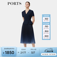 PORTS寶姿春季新品女裝優(yōu)雅收腰二合一網(wǎng)紗漸變百褶拼接連衣裙 丈青-1 L (8)