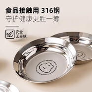 onlycook316不銹鋼餐盤(pán)菜盤(pán)碟子 家用卡通圓盤(pán) 兒童寶寶輔食餐具 16cm小兔