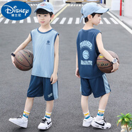 迪士尼（Disney）男童籃球服速干薄款無袖套裝夏季背心兒童男孩夏裝大童運(yùn)動(dòng)球衣潮 藍(lán)色新背心套裝 140碼(建議身高130cm左右穿) 均碼
