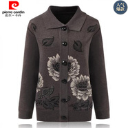 皮爾卡丹（pierre cardin）中年保暖加厚毛衣女秋冬款時尚媽媽外套開衫60奶奶針織衫羊毛衫 卡其色 XL 【建議80-100斤】