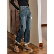 庫恩瑪維（KUHNMARVIN）高腰藍色水洗牛仔褲女2025年早秋新款遮肉顯瘦哈倫休閑褲K20001 藍色 M