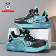 巴布豆（BOBDOG）男童鞋子2025春秋季新款防水兒童青少年跑步鞋軟底透氣女童運(yùn)動鞋 黑月【春秋雙網(wǎng)】XFT590 37 鞋內(nèi)長23.5cm
