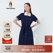 暇步士（Hush Puppies）女裝夏復古休閑運動(dòng)系帶修身Polo連衣裙 196深藍 L