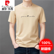 皮爾卡丹（pierre cardin）純棉短袖t恤男2025夏季新款圓領(lǐng)百搭半袖休閑體恤衫上衣 駝色 3XL 185165-185斤