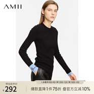 AMII2025秋新款圓領(lǐng)字母提花撞色絲光紗毛衣女修身顯瘦不對(duì)稱(chēng)上衣 黑色 155/80A/S