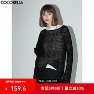 COCOBELLA鏤空提花微透視針織衫女不規(guī)則下擺罩衫MZ0009 黑色 S