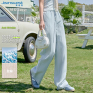 真維斯（JEANSWEST）休閑褲女夏季天絲麻干爽透氣顯瘦寬松直筒闊腿褲女冰藍(lán)色L