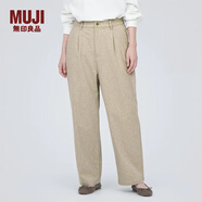 無(wú)印良品（MUJI）女式 彈力起毛 抽褶褲 休閑西褲長(zhǎng)褲子春秋款 BE1P0C3A 淺米色 L (165/70A)