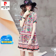 皮爾卡丹（pierre cardin）輕奢高檔歐洲站真絲連衣裙女2024夏季寬松印花中裙桑蠶絲裙子 花色 2XL