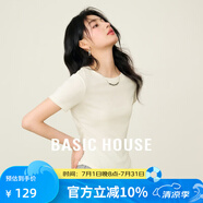 百家好（Basic House）春裝夏裝設(shè)計(jì)百搭短袖顯瘦通勤休閑打底衫T恤女新款2024衣服 白色 M （115-125斤）