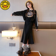 G.DUCKKIDS女童洋裝春秋2025新款洋派兒童套裝春裝長袖女大童衛(wèi)衣裙子套裝潮 黑色 120 cm