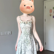 燦沛18歲女生連衣裙綠色碎花吊帶連衣裙女夏2025新款穿搭法式巨好 森林綠吊帶裙 L 【建議110-120斤d