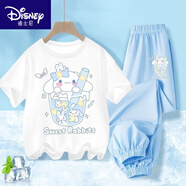 迪士尼（Disney）BINPAW女童夏季玉桂狗套裝2025新款大童純棉短袖t恤兒 A977白+A977淺藍(lán)褲 160 (建議身高145-155cm)