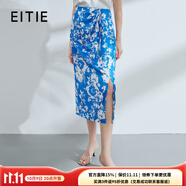 愛(ài)特愛(ài)（EITIE）中式印花提褶高腰開(kāi)叉半身裙2025夏季新款小清新通勤女裙7806504 伽藍(lán)37 XL (170)