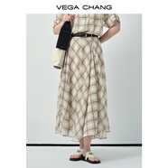 VEGA CHANG襯衫連衣裙女2025新款夏氣質(zhì)度假格子設計感小個(gè)子短裙 棕格紋（半身裙） L