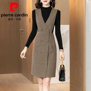 皮爾卡丹（pierre cardin）高端品牌毛呢背心裙女中長款2025秋冬冬款氣質(zhì)V領(lǐng)背帶連衣裙無袖O 皮爾卡丹   咖色【單件背心裙】 M 98斤內(nèi)
