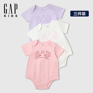 GAP【三件裝】嬰童2025春季新款棉質(zhì)小熊短袖連體衣爬服687137