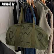 葉余韓國新款25年笑臉圖案單肩包手提斜挎字母拉鏈休閑圓筒包 綠色