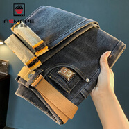 AEMAPE美國蘋(píng)果秋季新款牛仔褲男潮流水洗黑灰色休閑褲子中腰錐形微跨褲 黑灰色 29 建議體重111-122斤穿