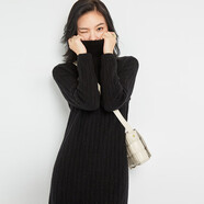 金菊純羊毛100%綿羊毛25秋冬直筒裙兩翻領(lǐng)絞花開(kāi)衩毛衣裙女羊毛連衣裙