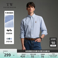 Teenie Weenie Men小熊男裝休閑條紋襯衫男夏季簡(jiǎn)約風(fēng)長(zhǎng)袖男襯衣 藍(lán)色 L 175
