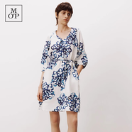 Marc O'Polo/MOP 夏季V領(lǐng)中袖藝術(shù)花卉水墨印花棉麻連衣裙女收腰裙子 水墨印花M20 XXS (155) 32