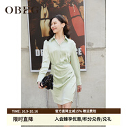 OBEG歐碧倩新復古回潮春時(shí)尚優(yōu)雅抽褶修身連衣裙贈腰帶50461532 淡綠 S /160/36