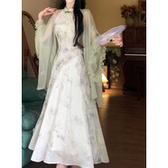 NJSKAKW新中式女裝國風(fēng)掛脖旗袍連衣裙女茶系微胖女孩減齡春夏穿搭一整套 開衫+吊帶裙夏日多巴胺一整套/ 10XL l建議100-120斤
