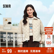 森馬（Semir）棉服女燈芯絨翻領(lǐng)菱形格復(fù)古2024冬三防寬松輕薄棉衣109724112007