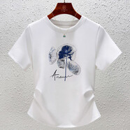 修嫻（soossn）高端棉T白色短袖t恤女顯瘦設計感國風(fēng)小眾夏裝2025新款上衣 白色 M