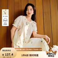 茵曼（INMAN）文藝清新連衣裙2025夏季女裝新款花邊桃心領(lǐng)收腰泡泡袖長裙 淡香杏-18525736 XL