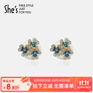 She's茜子梵高鳶尾花朵小眾設(shè)計(jì)耳釘?shù)斡蜐u變色耳飾生日禮物送女友