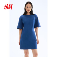 H&M女裝連衣裙2025夏季新款通勤圓領(lǐng)收腰T恤式短袖連身裙1283263 藍(lán)色 S 160/88
