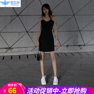 連衣裙夏性感夏天新品氣質收腰吊帶裙女外穿黑色打底赫本小黑裙 V領款 M