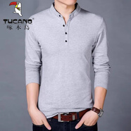 啄木鳥（TUCANO）長袖T恤男秋冬加絨加厚立領(lǐng)中青年修身純棉體恤打底衫爸爸裝 8165灰色 薄款 S 165