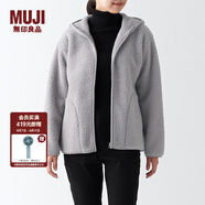 無印良品 MUJI 女式 長毛抓絨連帽衫 BBJ21A2A 柔軟外套短款外套 淺銀灰色 S