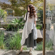 豪氣辣姐大碼女裝蕾絲連衣裙時(shí)尚套裝夏季新款胖mm慵懶風(fēng)格子半身裙兩件套 上衣+半身裙 兩件套 L  建議100-120