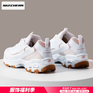 斯凱奇（Skechers）女鞋 25夏季新款運動鞋熊貓鞋厚底增高老爹鞋網(wǎng)面透氣休閑鞋子女 白色/淺紅色 37