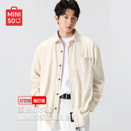 名創(chuàng)優(yōu)品（MINISO）港風(fēng)復(fù)古襯衫男秋季重磅燈芯絨長袖上衣休閑百搭外套 淺米 L