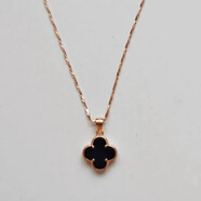 幸運四葉草項鏈999純銀女瑪瑙吊墜鎖骨鏈輕奢小眾設計感頸鏈 玫瑰金_(黑瑪瑙)箭心鏈