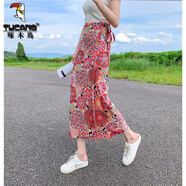 啄木鳥(niǎo)傣族裙子女西雙版納民族風(fēng)印花開(kāi)叉裹裙海邊度假一片式綁帶半身裙 修身紅色民族圖修/身 均碼 系帶腰圍可調節