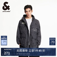 杰克·瓊斯（JACK&JONES）25年男裝戶外工裝風(fēng)外套男春秋款寬松滿印連帽休閑夾克男士多口袋 E44黑砂色 M