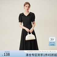 范思藍(lán)恩翻領(lǐng)連衣裙早春新款職場(chǎng)正式場(chǎng)合面試高腰裙子24FS12036 黑色 S