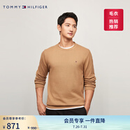 TOMMY HILFIGER25秋冬新款男裝條紋圓領(lǐng)打底衫/情侶純色毛衣/V領(lǐng)純棉針織衫 【簡(jiǎn)約合身毛衣】深卡其色0VB 2XL （推薦：180-200斤）