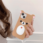 曉瑩 蘋果軟萌輕松熊卡通適用iPhone16可愛創(chuàng)意ins情侶款軟硅膠手機殼 棕色-平面輕松熊～硅膠殼 iphone 12
