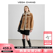 VEGA CHANG皮毛一體短外套女2024年秋冬寬松顯瘦曠野美拉德毛絨保暖夾克外套 布朗棕（長款） S