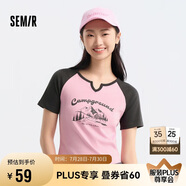 森馬短袖T恤女短款設(shè)計感印花夏季插肩袖緊身套頭衫109324100036